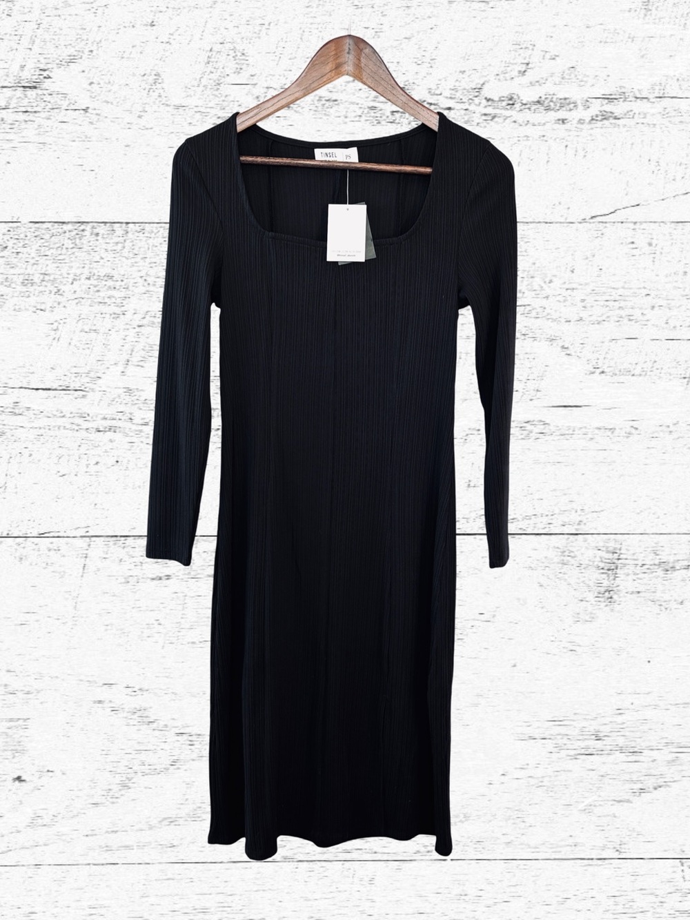 Tinsel Black Ribbed Scoop-Neck Long Sleeve Dress